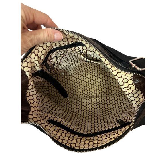 Brighton Crossbody Bag Black Nylon Brown Croc Patent Leather Pockets - Picture 12 of 16